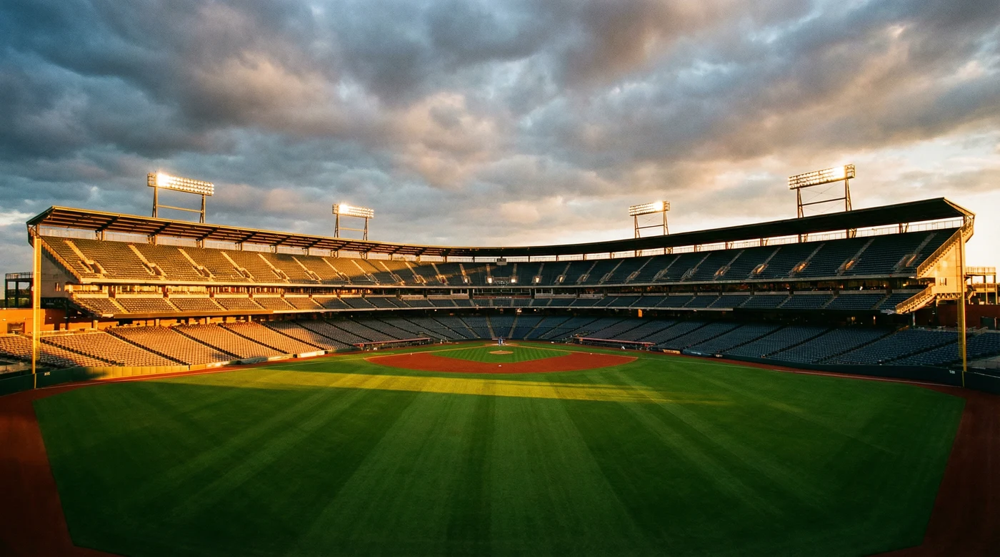 专业棒球场地夕阳美景
